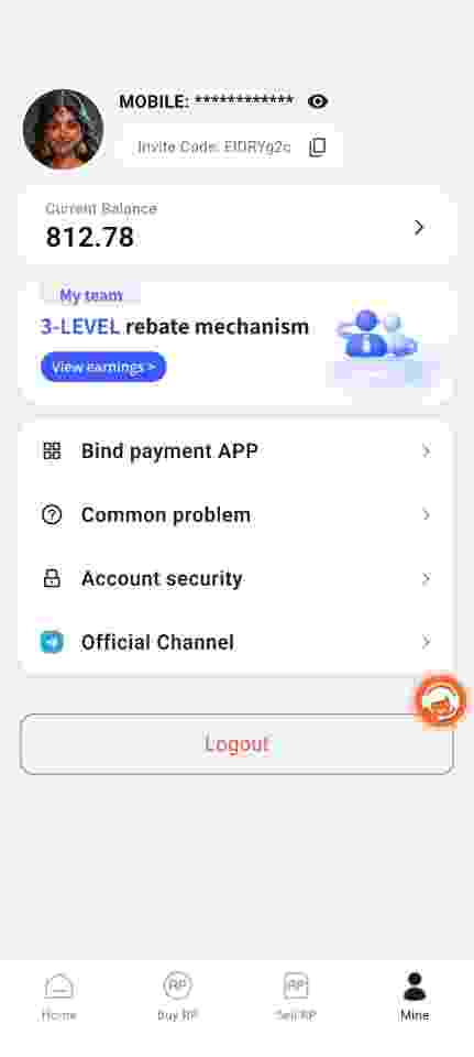 Coinus app account dashboard screenshot